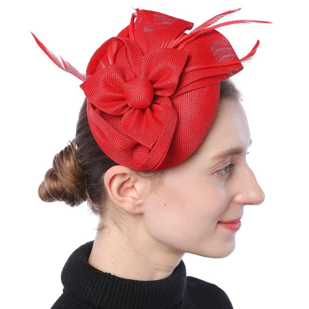 7653 Fascinators Pillbox Hat Sinamay Feather Flower Derby Ball Wedding